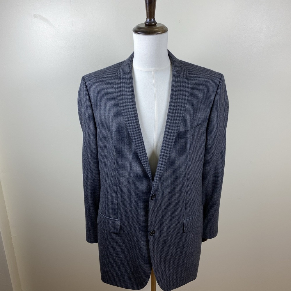 Hugo Boss Men's 44L Gray Houndstooth Blazer 100% Virgin Wool Sport Coat